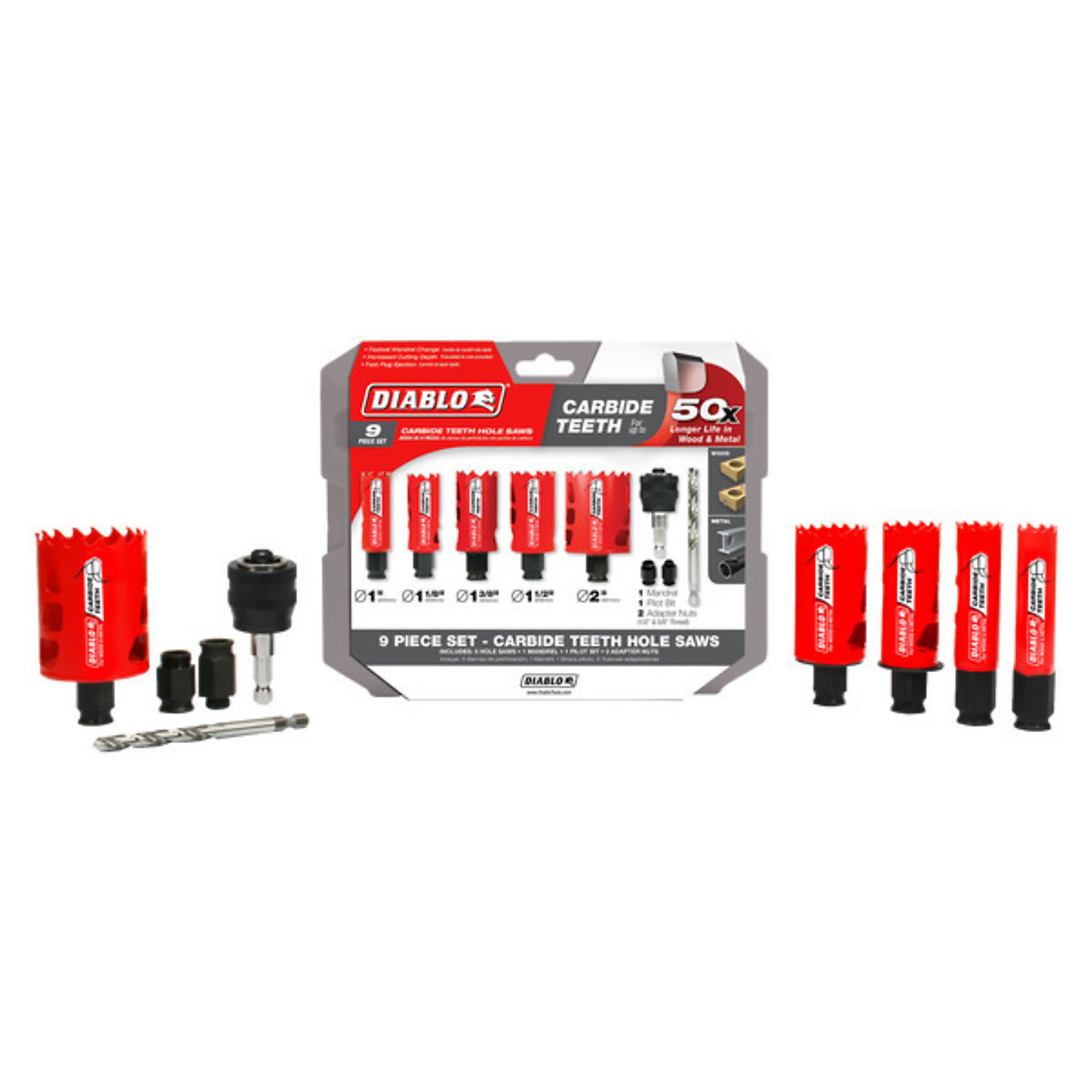 Diablo Tools Carbide General Purpose Hole Saw Set - 9-Pc., SnapLock PLUS Mandrel System, Model# DHS09SGPCT